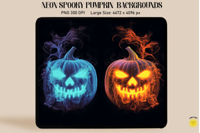 Neon Spooky Pumpkins And Smoke