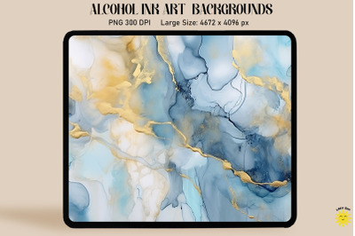 Blue, Gray And Gold Alcohol Ink Art