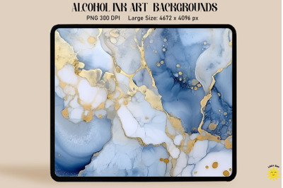 Blue, Gray And Gold Alcohol Ink Art