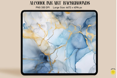 Blue, Gray And Gold Alcohol Ink Art