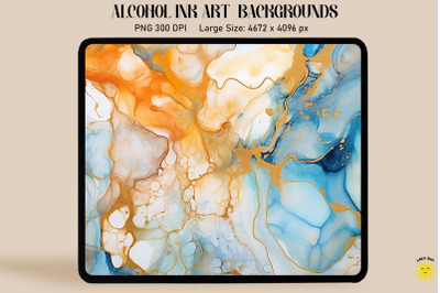 Blue, Orange And White Alcohol Ink Art