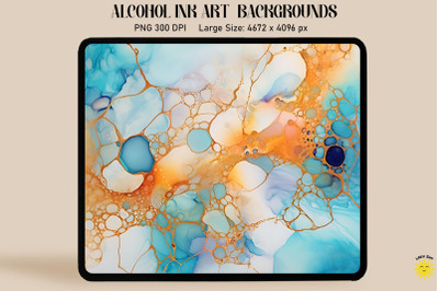 Blue, Orange And White Alcohol Ink Art