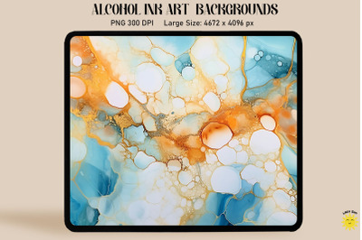 Blue, Orange And White Alcohol Ink Art