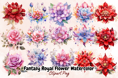 Fantasy Royal Flower Watercolor Clipart