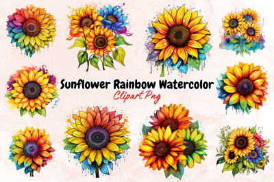 Sunflower Rainbow Watercolor Sublimation