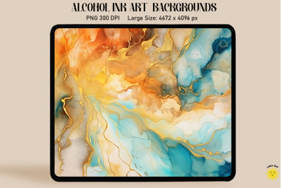 Brown, Blue And Orange Alcohol Ink Art