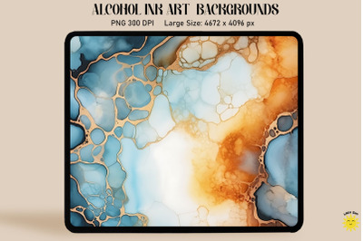 Brown, Blue And Orange Alcohol Ink Art