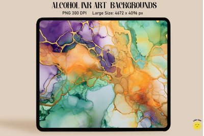 Green, Orange And Purple Alcohol Ink Art