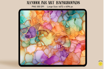 Green, Orange And Purple Alcohol Ink Art