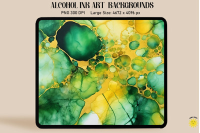 Green, Yellow And Black Alcohol Ink Art