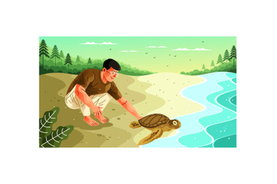 Man Save A Turtles Illustration