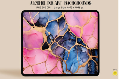 Pink, Blue And Black Alcohol Ink Art