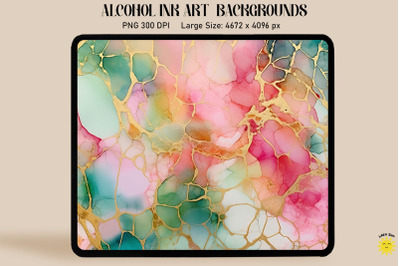 Pink, Green And Gold Alcohol Ink Art