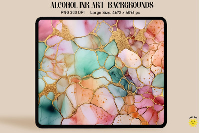 Pink, Green And Gold Alcohol Ink Art