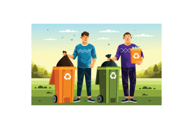 People Sorting Garbage Illustration