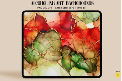 Red, Green And Brown Alcohol Ink Art