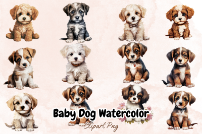 Baby Dog Watercolor Sublimation Clipart