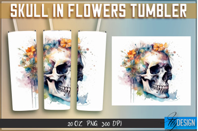 Skull in Flowers Tumblers Bundle Wrap 20 oz v.1