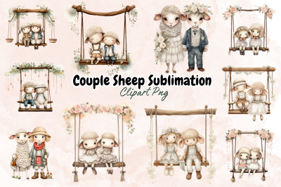 Couple Sheep Sublimation Clipart