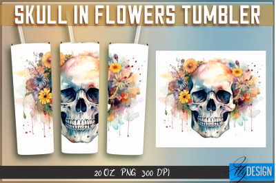 Skull in Flowers Tumblers Bundle Wrap 20 oz v.1