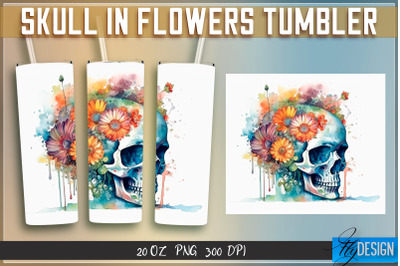 Skull in Flowers Tumblers Bundle Wrap 20 oz v.1