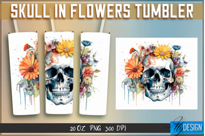 Skull in Flowers Tumblers Bundle Wrap 20 oz v.1