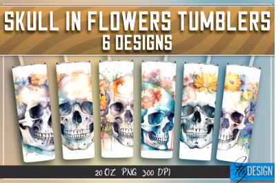 Skull in Flowers Tumblers Bundle Wrap 20 oz v.1