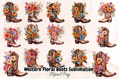 Western Floral Boots Sublimation Clipart