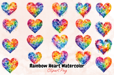 Rainbow Heart Watercolor Clipart Bundle