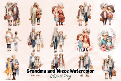 Grandma and Niece Watercolor Clipart