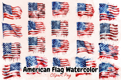 American Flag Watercolor Clipart Bundle