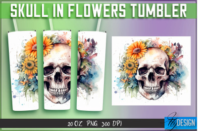 Skull in Flowers Tumblers Bundle Wrap 20 oz v.2