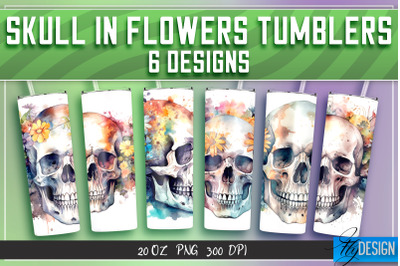 Skull in Flowers Tumblers Bundle Wrap 20 oz v.2