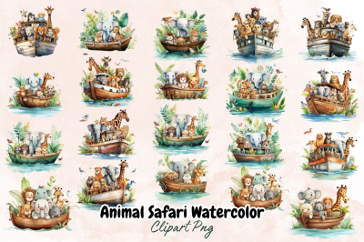 Animal Safari Watercolor Clipart Bundle