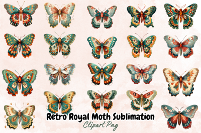 Retro Royal Moth Sublimation Clipart