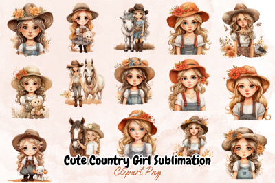 Cute Country Girl Sublimation Clipart