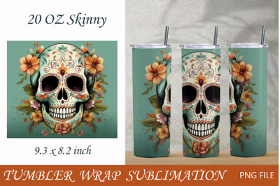 Sugar skull tumbler wrap png, Day of the dead