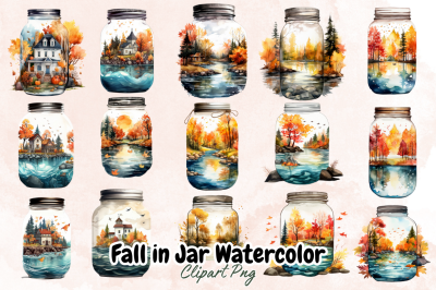 Fall in Jar Watercolor Clipart Bundle