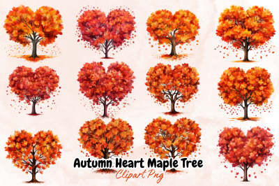 Autumn Heart Maple Tree Clipart Bundle