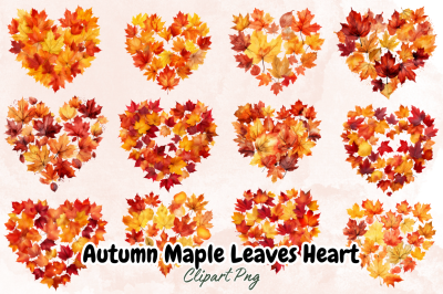 Autumn Maple Leaves Heart Clipart Bundle