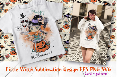A witch with a ghost. Sublimation. Png Svg Eps