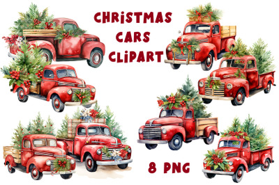 Christmas Cars Watercolor clipart