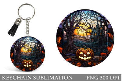 Scary Pumpkin Keychain. Halloween Pumpkin Round Keychain