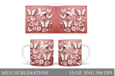 3D Butterfly Mug Sublimation. Butterfly Mug Wrap Design