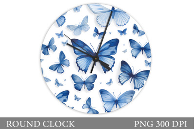 Butterfly Clock Sublimation. Blue Butterfly Clock Design