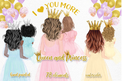 Mom and daughter Mother&#039;s day clipart , Mom girl princess