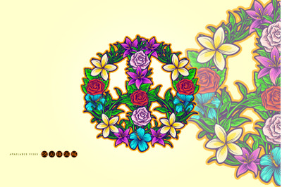 Peaceful flower power symbol with flowers form