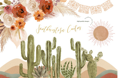 Southwestern Cactus Clipart, Mexican Cactus Greenery
