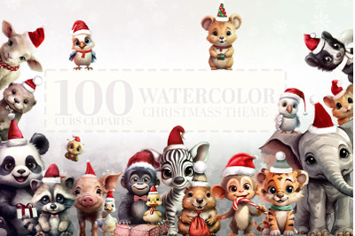100 Christmas Animals Watercolor Clipart - PNGs, Commercial Use
