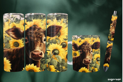 Sunflower Cow Wrap | Tumbler | Mug | Pen